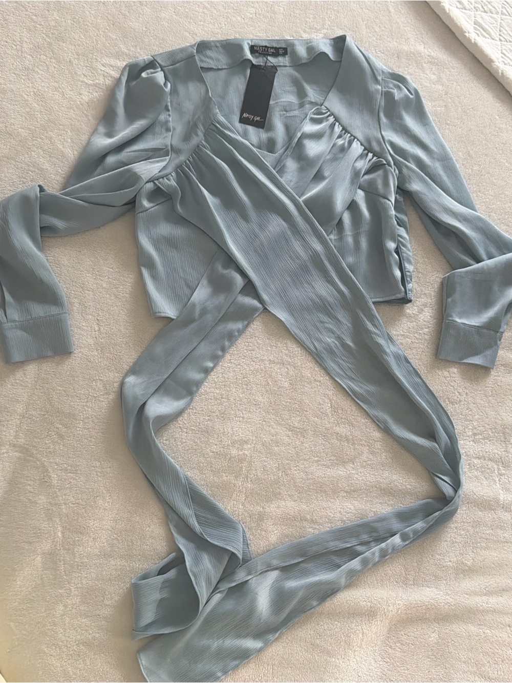 Nasty Gal Pale Blue Wrap-Front Blouse